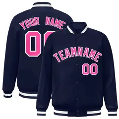 Navy Pink-White Varsity Full-Snap Letterman Jacket 1