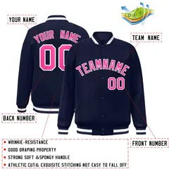 Navy Pink-White Varsity Full-Snap Letterman Jacket 2