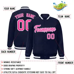 Navy Pink-White Varsity Full-Snap Letterman Jacket 2