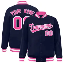 Navy Pink-White Varsity Full-Snap Letterman Jacket 1