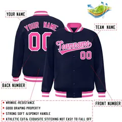 Navy Pink-White Varsity Full-Snap Letterman Jacket 2