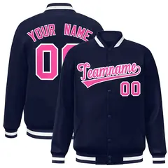 Navy Pink-White Varsity Full-Snap Letterman Jacket 1