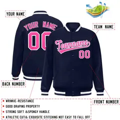 Navy Pink-White Varsity Full-Snap Letterman Jacket 2