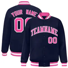 Navy Pink-White Varsity Full-Snap Letterman Jacket 1