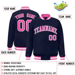 Navy Pink-White Varsity Full-Snap Letterman Jacket 2