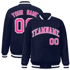 Navy Pink-White Varsity Full-Snap Letterman Jacket 1