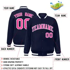 Navy Pink-White Varsity Full-Snap Letterman Jacket 2
