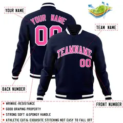 Navy Pink-White Varsity Full-Snap Letterman Jacket 4