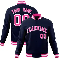 Navy Pink-White Varsity Full-Snap Letterman Jacket 1