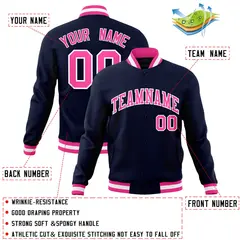 Navy Pink-White Varsity Full-Snap Letterman Jacket 4