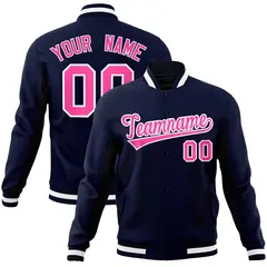 Navy Pink-White Varsity Full-Snap Letterman Jacket