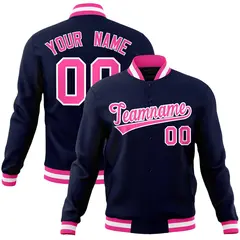 Navy Pink-White Varsity Full-Snap Letterman Jacket