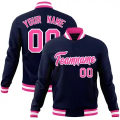 Navy Pink-White Varsity Full-Snap Letterman Jacket