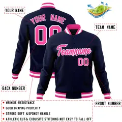 Navy Pink-White Varsity Full-Snap Letterman Jacket 4