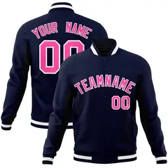 Navy Pink-White Varsity Full-Snap Letterman Jacket 1