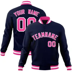 Navy Pink-White Varsity Full-Snap Letterman Jacket 1