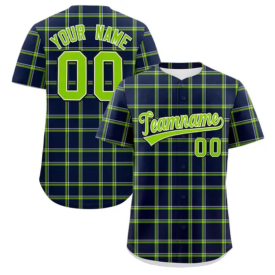 Navy Plaid Authentic Baseball Jersey