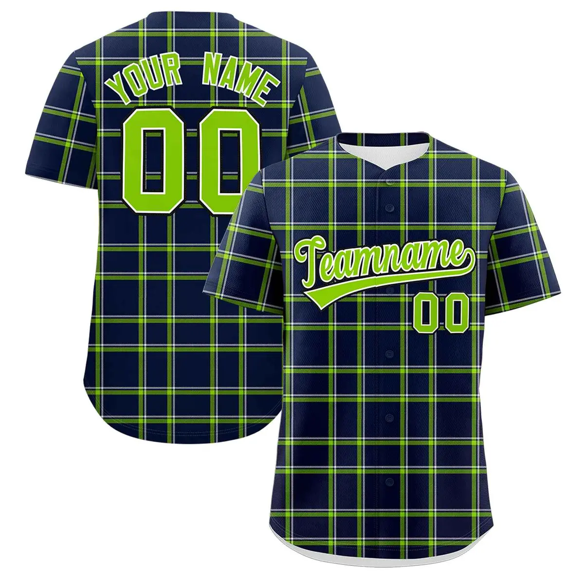 Navy Plaid Authentic Baseball Jersey