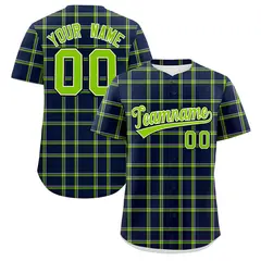 Navy Plaid Authentic Baseball Jersey 1