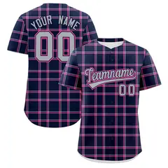 Navy Plaid Authentic Baseball Jersey
