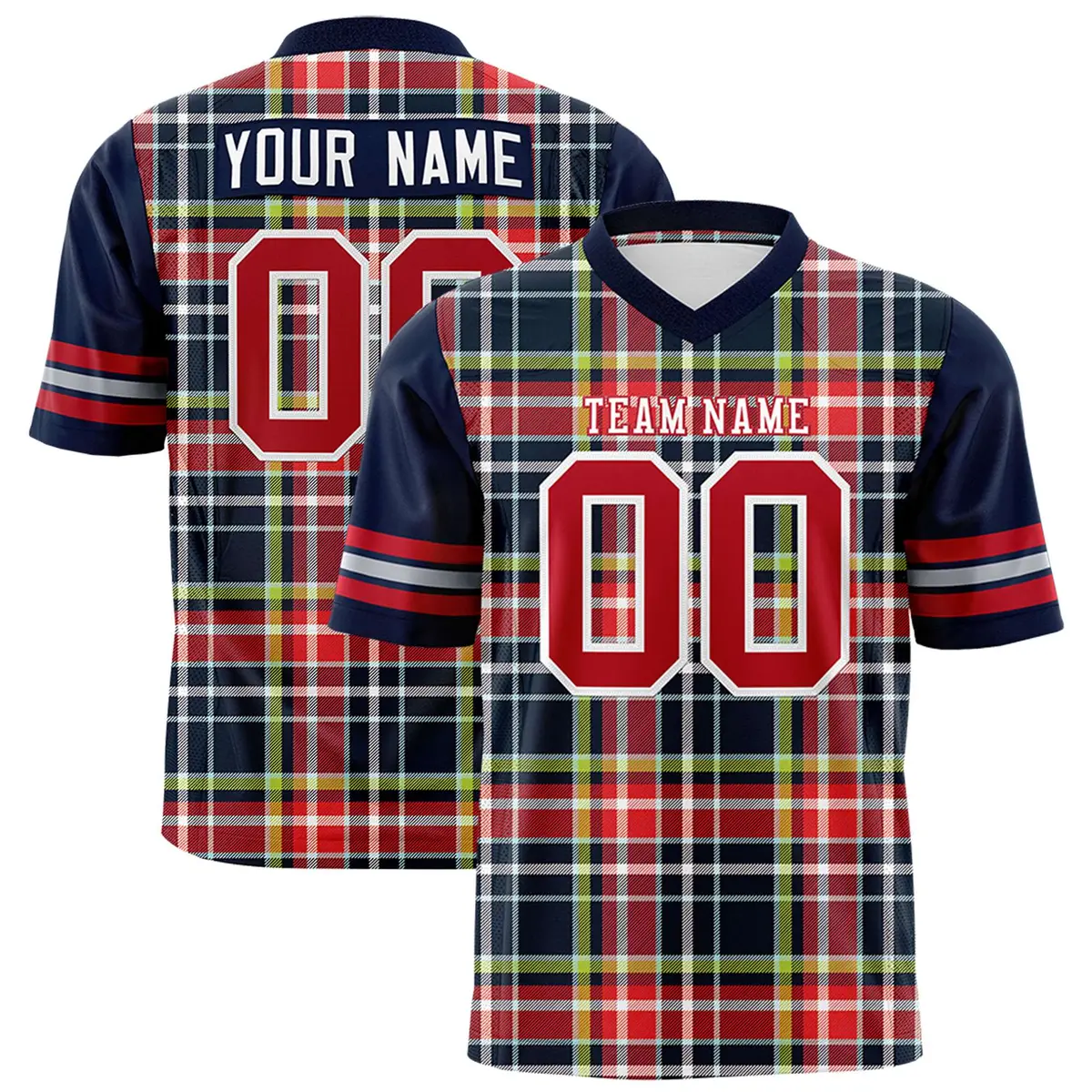 Navy Plaid Pattern Authentic Football Jersey