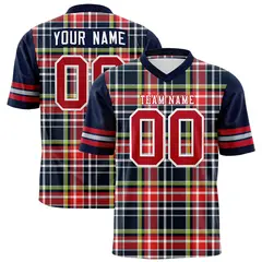 Navy Plaid Pattern Authentic Football Jersey