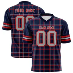 Navy Plaid Pattern Authentic Football Jersey 1