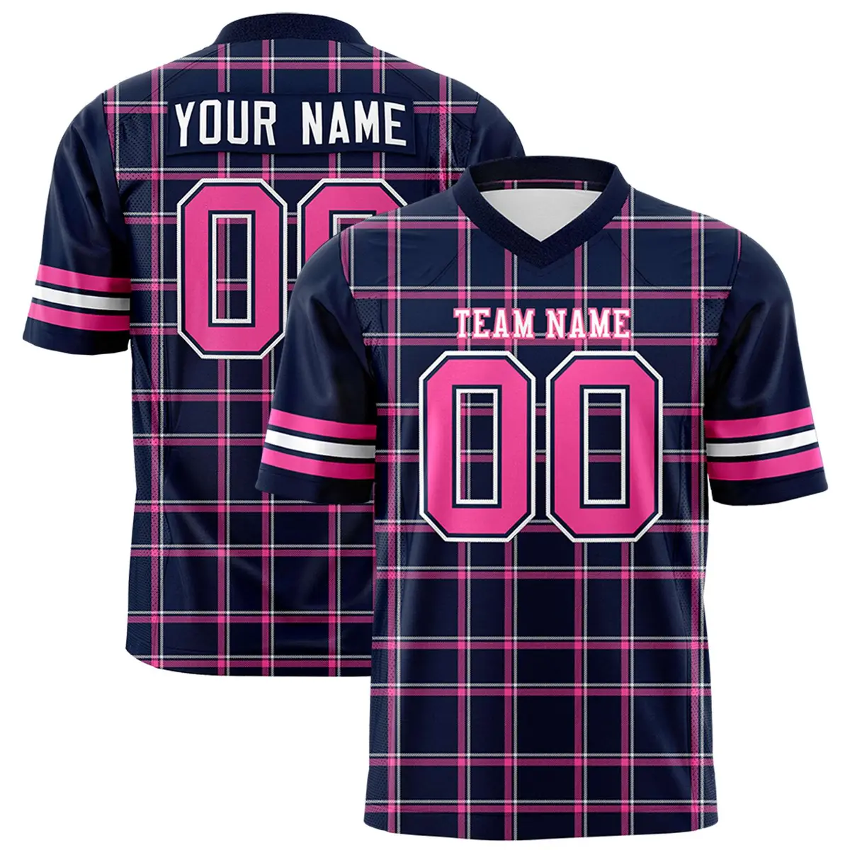 Navy Plaid Pattern Authentic Football Jersey