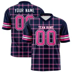 Navy Plaid Pattern Authentic Football Jersey