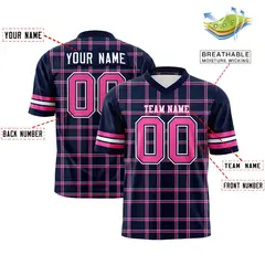 Navy Plaid Pattern Authentic Football Jersey 2