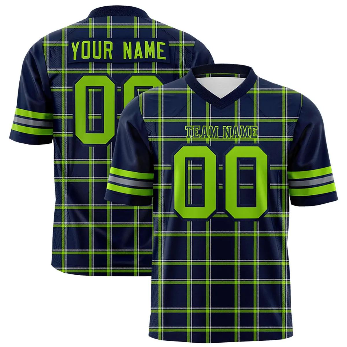 Navy Plaid Pattern Authentic Football Jersey
