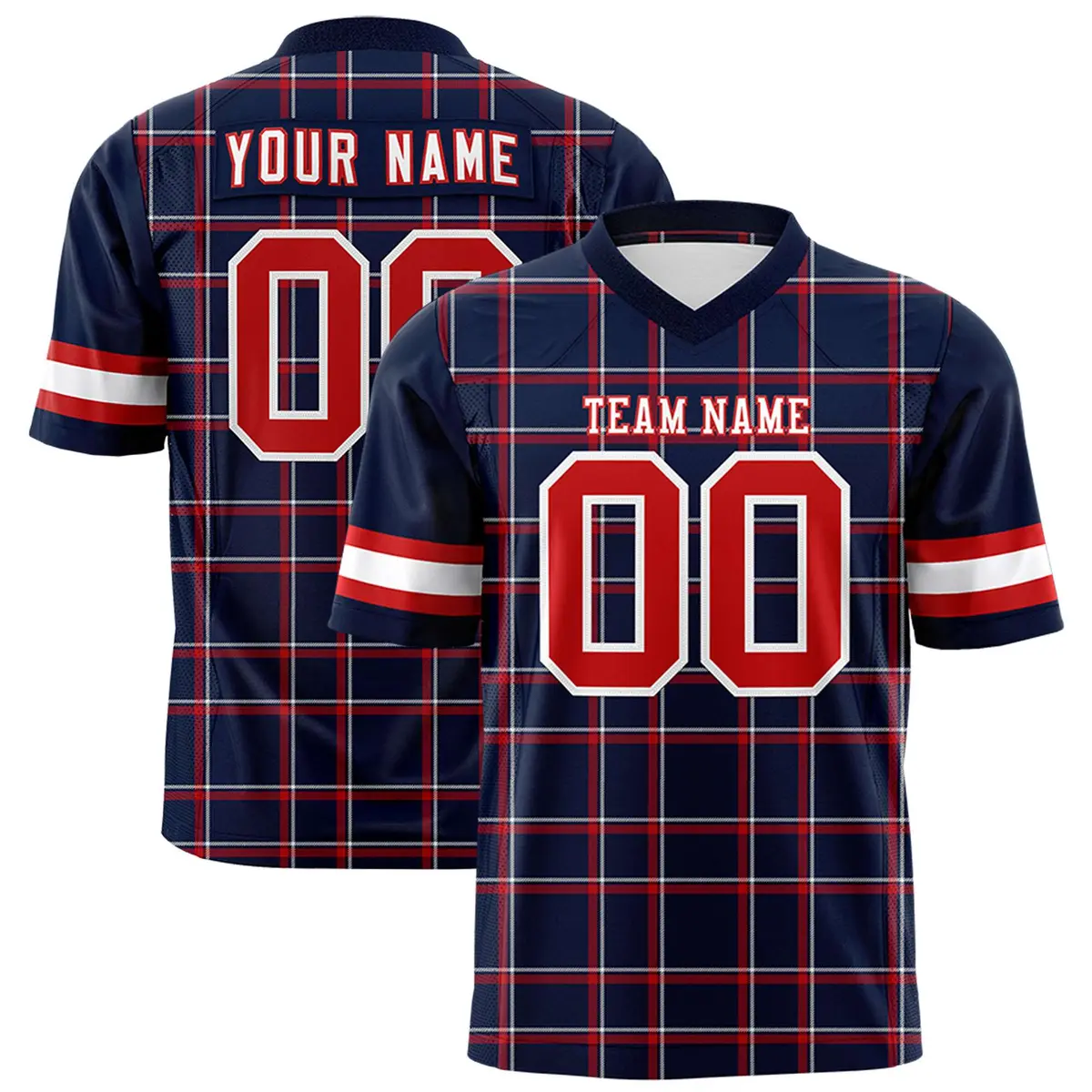 Navy Plaid Pattern Authentic Football Jersey