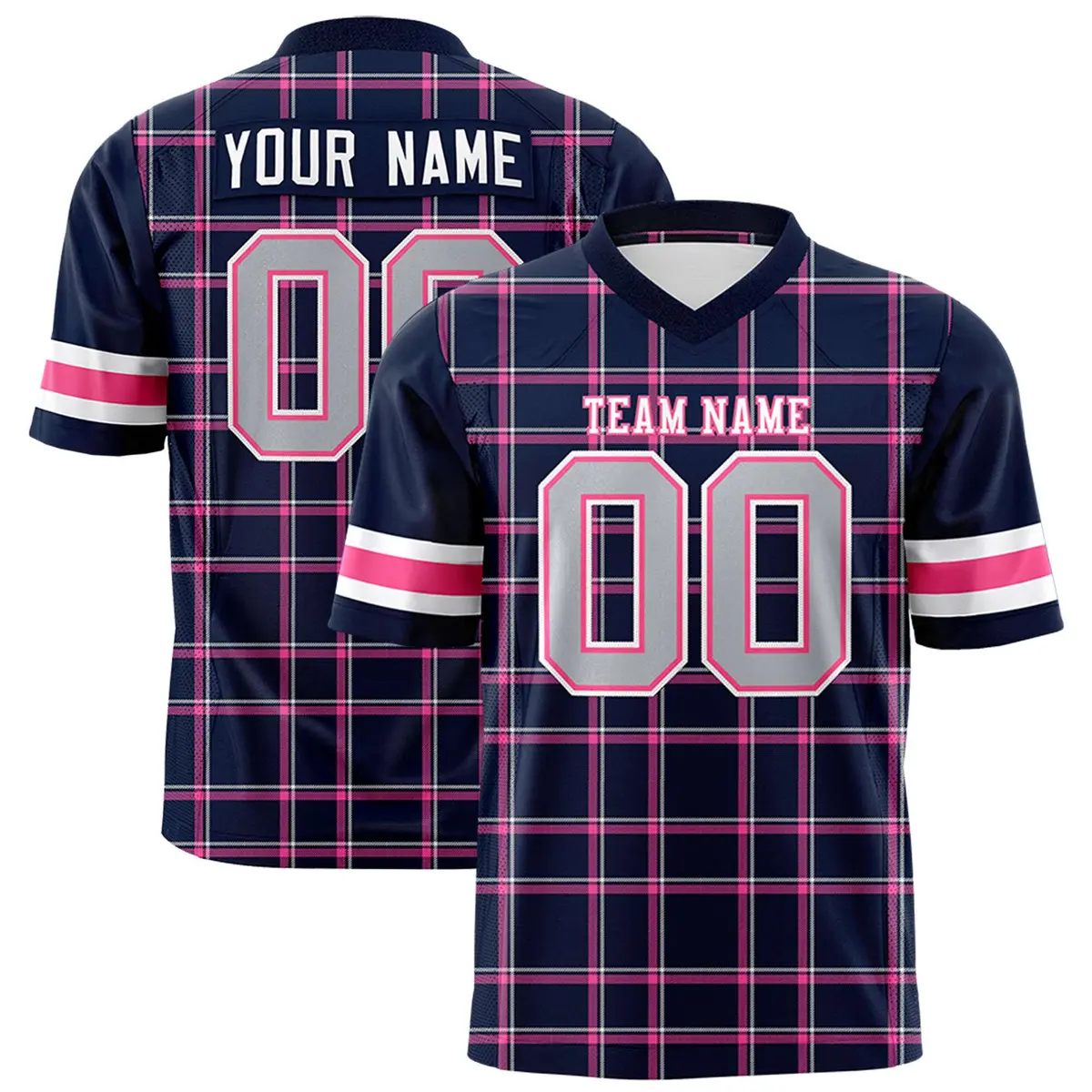 Navy Plaid Pattern Authentic Football Jersey