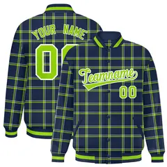 Navy Plaid Varsity Letterman Baseball Jacket