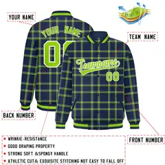Navy Plaid Varsity Letterman Baseball Jacket 2