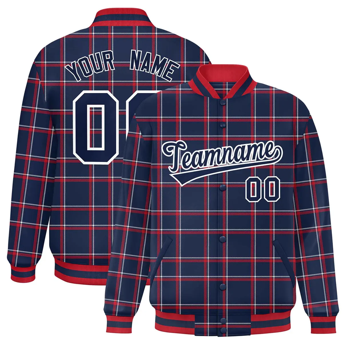 Navy Plaid Varsity Letterman Baseball Jacket