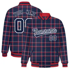 Navy Plaid Varsity Letterman Baseball Jacket