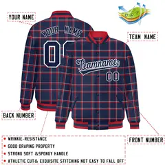 Navy Plaid Varsity Letterman Baseball Jacket 2