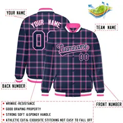 Navy Plaid Varsity Letterman Baseball Jacket 2