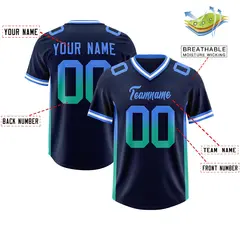 Navy Powder Blue and Bright Green Gradient Sides Football Jersey 2