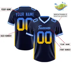 Navy Powder Blue and Gold Gradient Sides Football Jersey 2