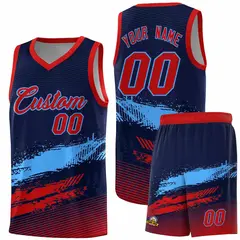 Navy Powder Blue and Red Graffiti Basketball Jersey