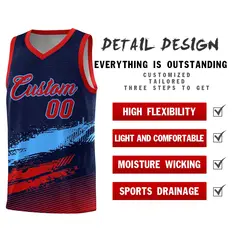 Navy Powder Blue and Red Graffiti Basketball Jersey 2
