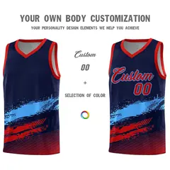 Navy Powder Blue and Red Graffiti Basketball Jersey 3
