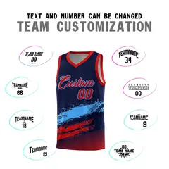 Navy Powder Blue and Red Graffiti Basketball Jersey 4