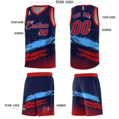 Navy Powder Blue and Red Graffiti Basketball Jersey 5