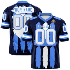 Navy Powder Blue and White Graffiti Flag Football Jersey 1