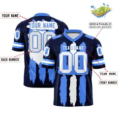Navy Powder Blue and White Graffiti Flag Football Jersey 2