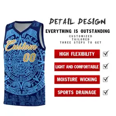 Navy Powder Blue Aztec Sun Stone Graffiti Basketball Jersey 2