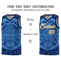 Navy Powder Blue Aztec Sun Stone Graffiti Basketball Jersey 3
